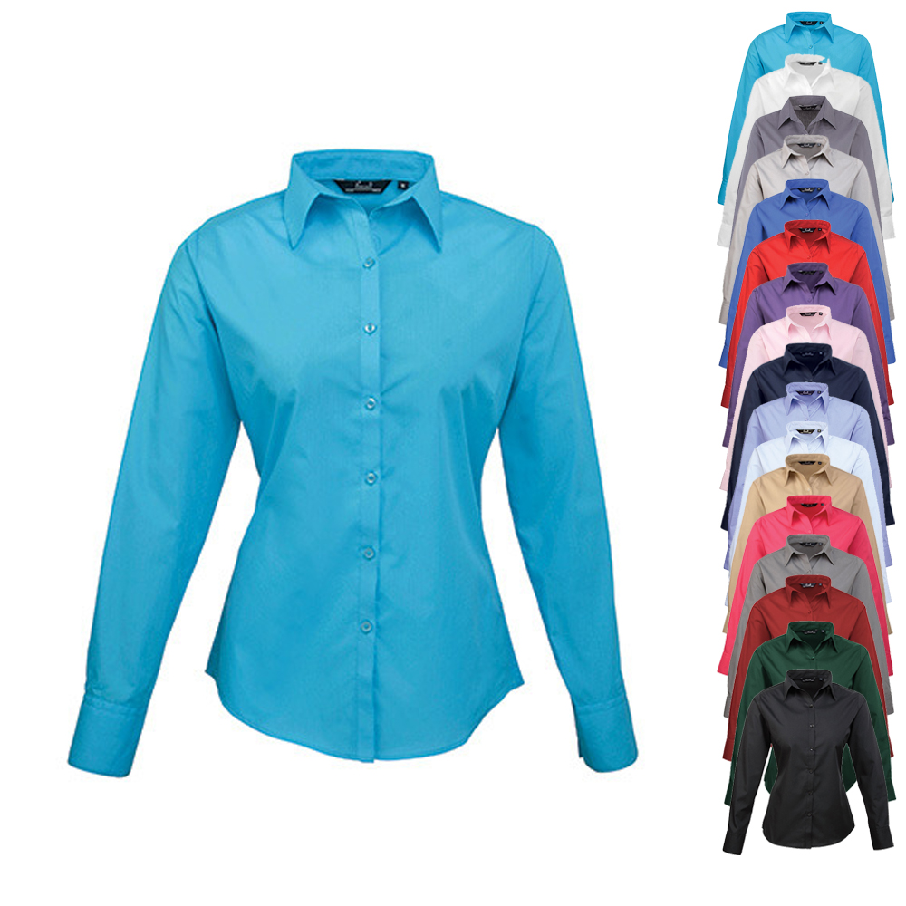 PW300 Premier Workwear Damen Poplin langarm Bluse (Damenbluse/Langarm)