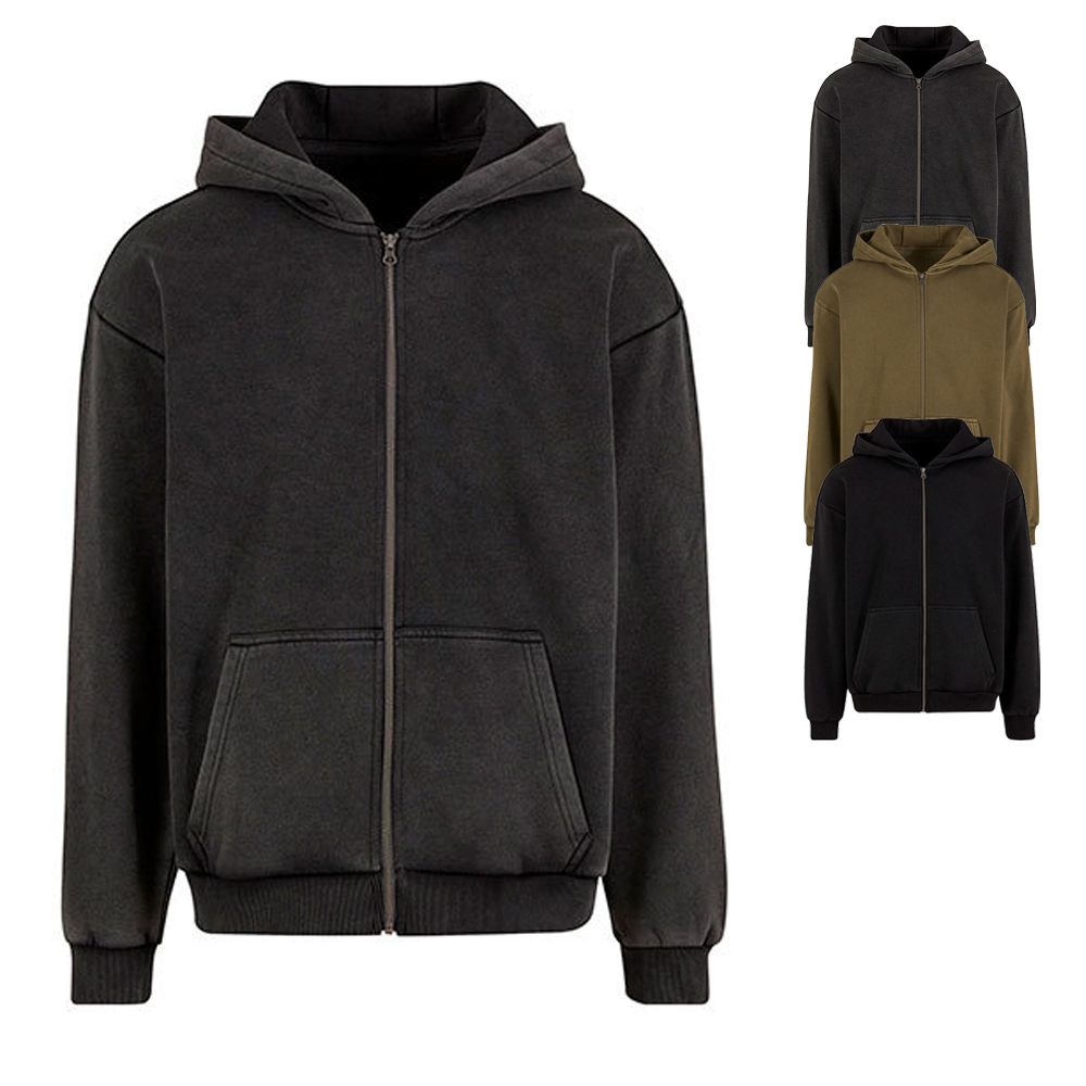 BY295 Build Your Brand schwere Kapuzen-Sweatjacke Vintage-Stil