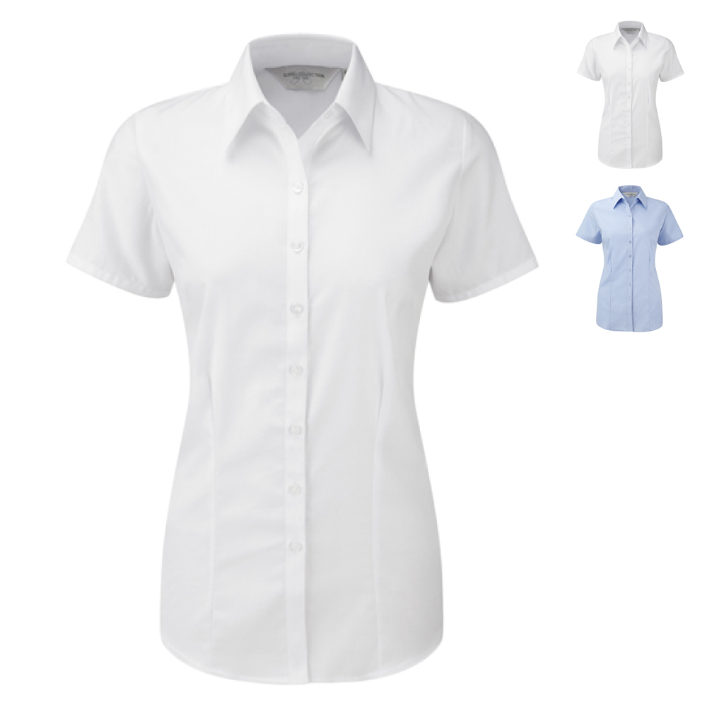 Z963F Russell Collection Fischgrätmuster Bluse Kurzarm Damen