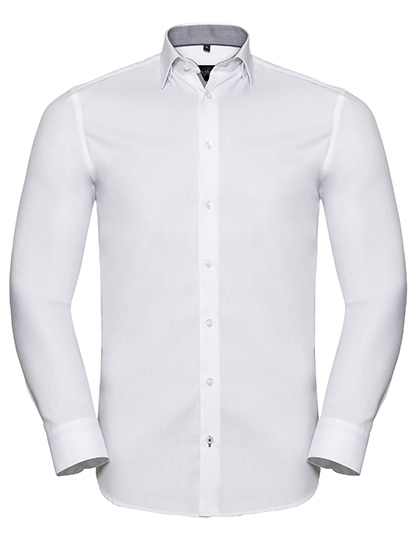 Z964 Russell Collection Herren langarm tailliert CONTRAST Fischgrätmuster Hemd 