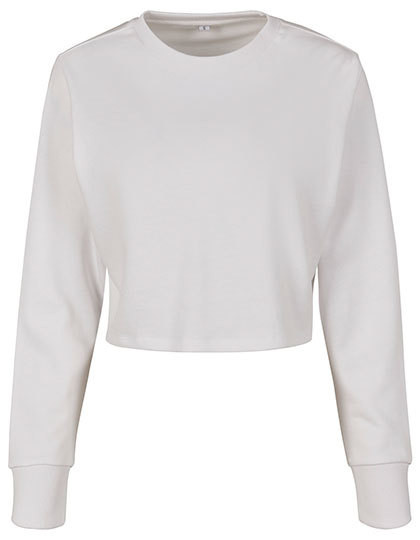 BY131 Build Your Brand Damen Frottee Sweatshirt Rundhals abgeschnitten bauchfrei