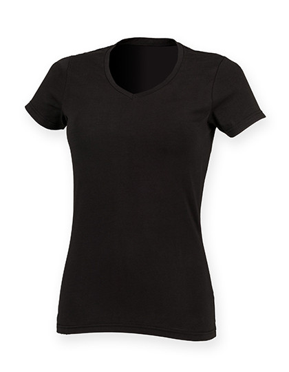 SF122 SF Women Damen Strech-T-Shirt mit V-Ausschnitt